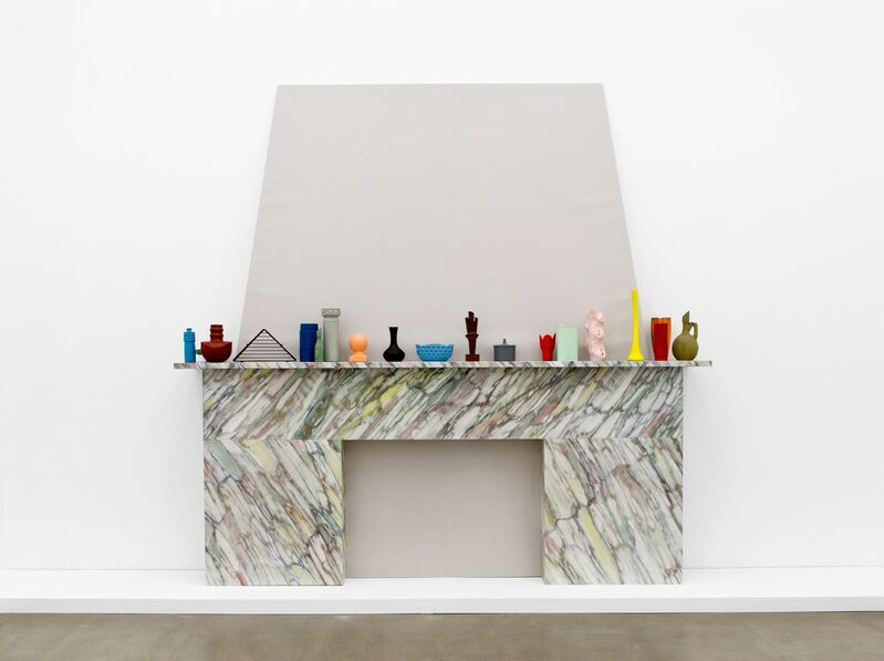 Laurent Dupont and Lucy McKenzie, ‘Fireplace & 19 Prague Objects’, 2015, Painting, Oil on canvas mounted on wood / objects and acrylic paint, Galerie Meyer Kainer