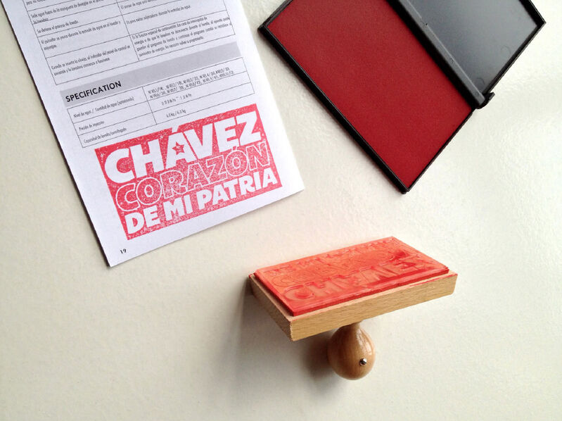 Alessandro Balteo-Yazbeck, ‘Rubber-stamp-me’, 2012, Installation, Rubber stamp with golden “Made in China” sticker, ink-pad and exhibition literature on plinth, Henrique Faria Fine Art