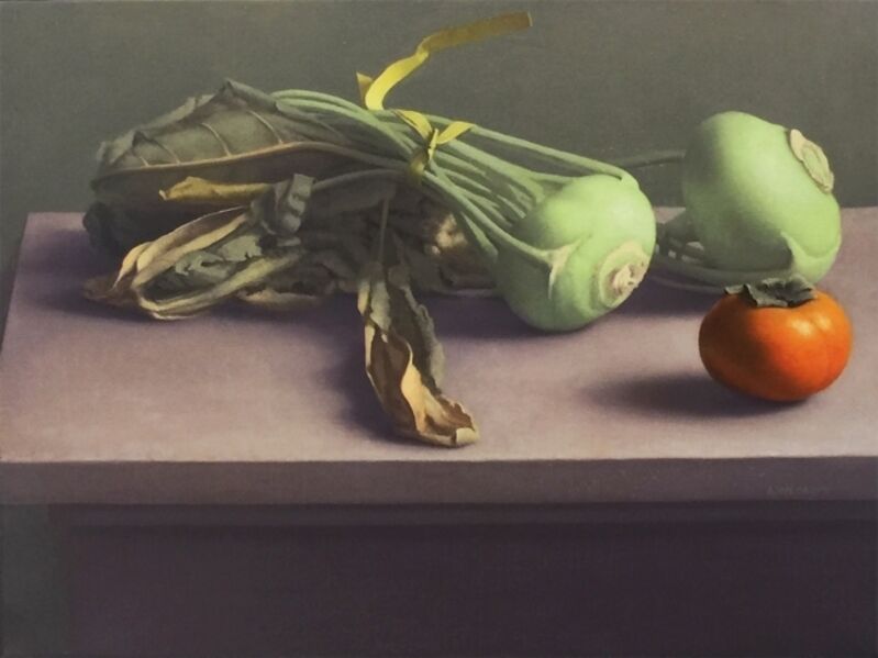Amy Weiskopf, ‘Still Life with Kohlrabi and Persimmon’, 2014, Painting, Oil on linen, Clark Gallery