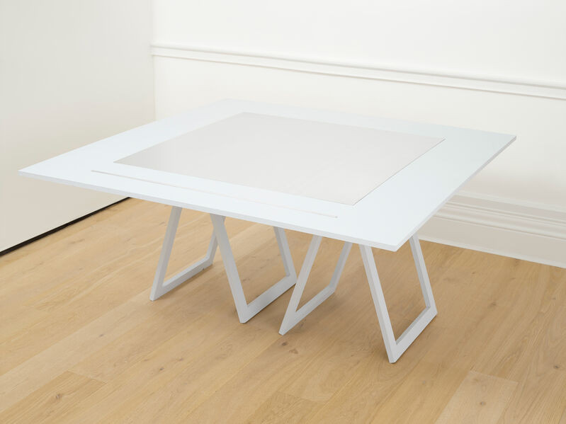 Stanley Brouwn, ‘1 x 1 m, 1m’, 1991, Design/Decorative Art, 2 aluminium elements presented on a wooden table, Richard Saltoun
