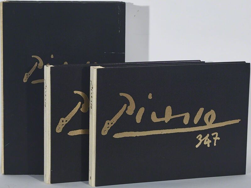 Pablo Picasso, ‘Picasso 347 (2 Volumes)’, 1970, Print, Two volumes illustrated with a total of 347 facsimile gravures; contained in a cream buckram over black cloth gilt embossed hard cover box, opening to a purple felt lined interior and the two similarly bound volumes containing the plates., Waddington's