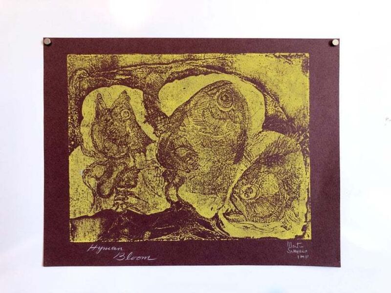 Hyman Bloom, ‘Boston Abstract Expressionist Color Hyman Bloom Monoprint Etching Print Fish ’, 20th Century, Print, Etching, Monoprint, Lions Gallery