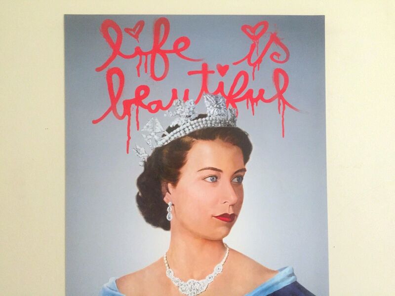 Mr. Brainwash, ‘MR BRAINWASH "LIFE IS BEAUTIFUL" ELIZABETH II LITHOGRAPH LONDON EXCLUSIVE UK’, 2012, Posters, Glossy thin stock paper, Arts Limited