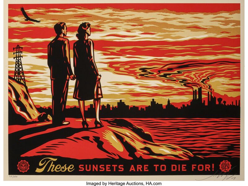 Shepard Fairey, ‘Sunset to Die For’, 2007, Print, Screenprint in colors on speckled paper, Heritage Auctions