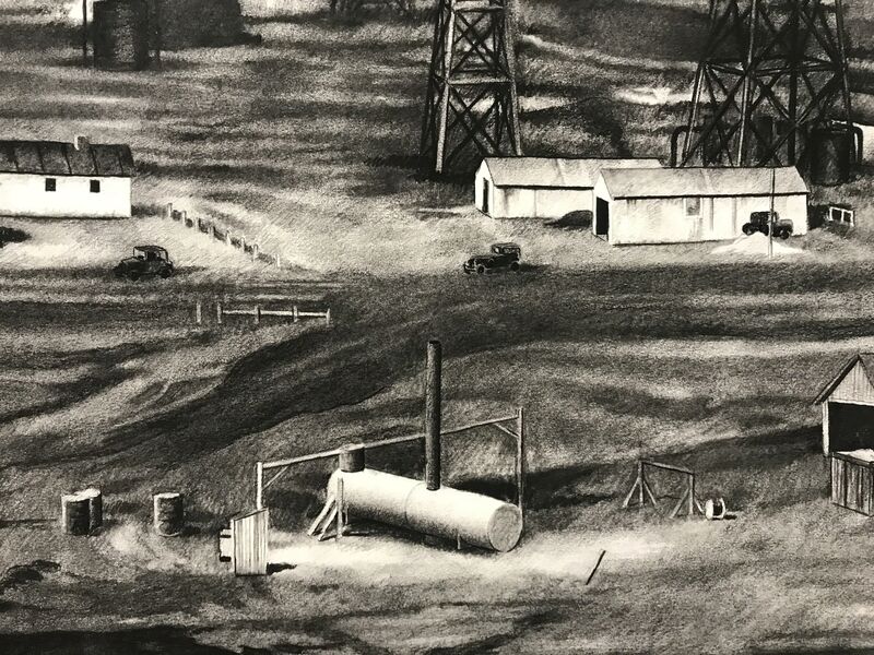 Joel Daniel Phillips, ‘Tonkawa Oil Fields From The Top Of Derrick Galine 14-A’, 2017, Drawing, Collage or other Work on Paper, Charcoal and Graphite on Paper, Aux Gallery