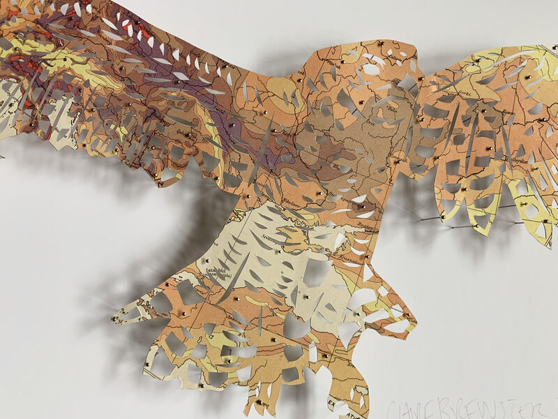 Claire Brewster, ‘Where Eagles Fly ’, 2020, Mixed Media, Page from Oxford Advance Atlas, Diehl Gallery