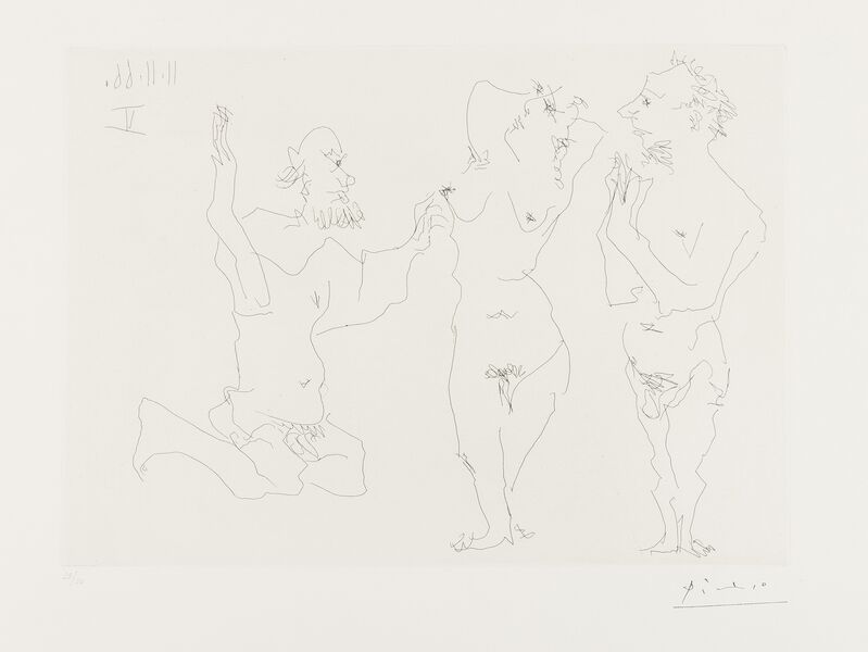 Pablo Picasso, ‘Two Old Men Courting Nude (Bloch 1411)’, 1966, Print, Etching, Forum Auctions