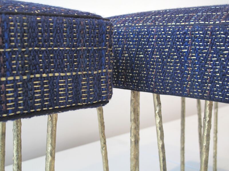 Anne and Vincent Corbiere, ‘Cage Stools’, 2012, Design/Decorative Art, Melted and Soldered Brass Structure, Hand Woven Fabric (Wool, Silk, Cotton, Linen, Gold Thread), Twenty First Gallery