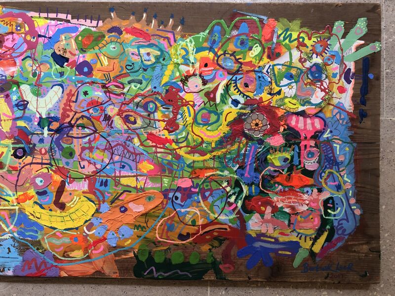 Bortusk Leer, ‘Festival’, 2017, Painting, Mixed media on reclaimed wooden plank., Kalkman Gallery