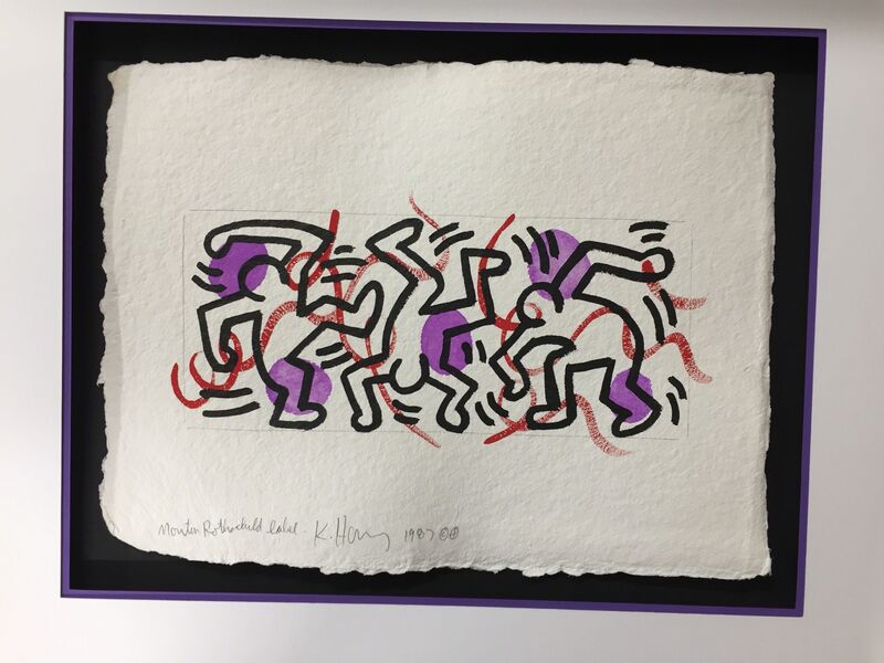 Keith Haring, ‘Mouton Rothschild Label’, 1987, Other, Sumi ink, gouache and graphite on paper, Rosenfeld Gallery LLC