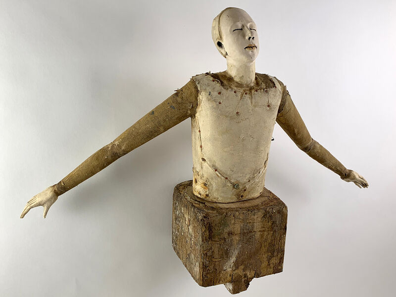 Cathy Rose, ‘Release’, 2021, Sculpture, Hand formed clay assembled with altered wood, leather, metal, fabric, paint and found objects, Sue Greenwood Fine Art