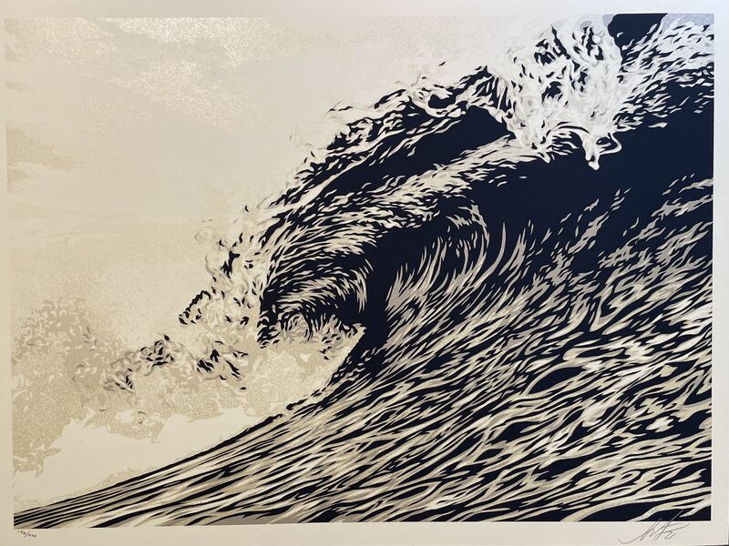 Shepard Fairey, ‘Wave Of Distress Shepard Fairey Print Obey Giant "World Water Day" Sephia "Gold" Edition’, 2021, Print, Silkscreen On Creme Fine Art Speckletone Paper, New Union Gallery