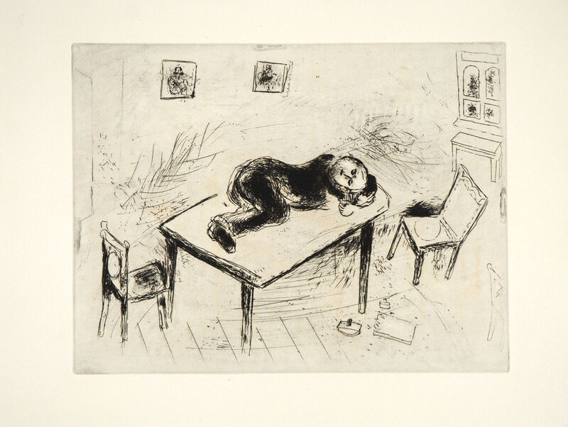 Marc Chagall, ‘Tchitchikov Couchait au Bureau’, 1948, Print, Etching, Goldmark Gallery