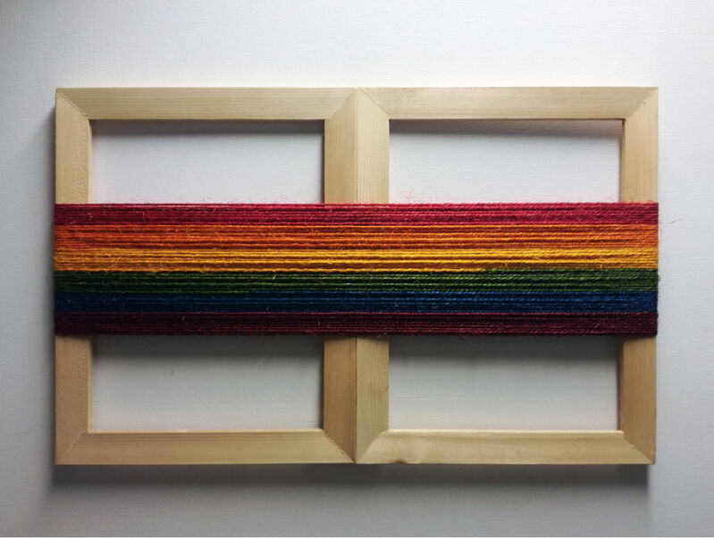 Ištvan Išt Huzjan, ‘Visual spectrum between artist and curator - sculptural document of a performance with Tevž Logar /Bucharest, RO’, 2019, Mixed Media, Hand dyed rope and two painting stretchers, PROYECTOS MONCLOVA