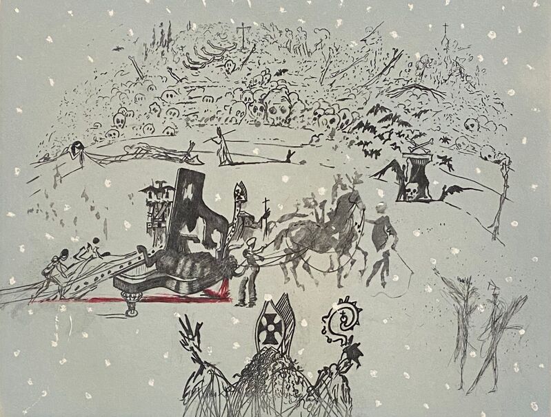 Salvador Dalí, ‘Piano Under the Snow - Le Piano Sous La Neige ’, 1966-1967, Print, Original etching reworked in drypoit, hand-colored on Japon paper., Off The Wall Gallery