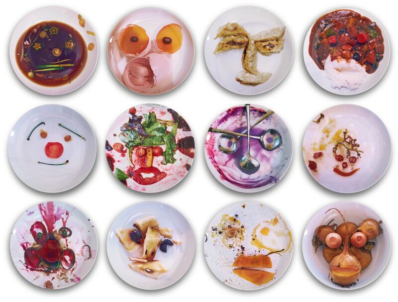 Olaf Breuning, ‘mr. garlic potato head and others and mrs. dumpling face and others’, 2015, Design/Decorative Art, Twelve custom printed porcelin plates, Public Art Fund Benefit Auction