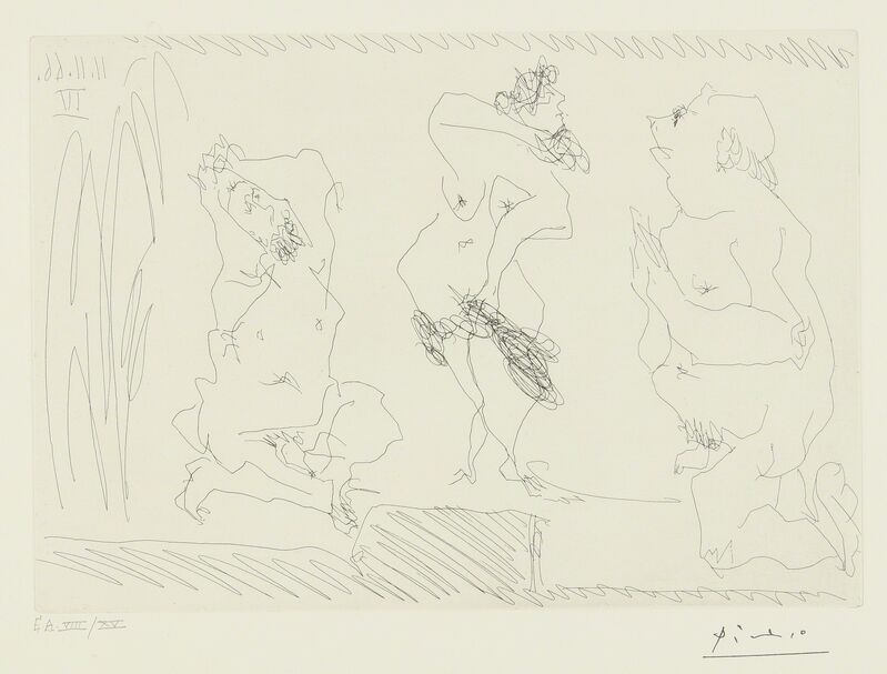 Pablo Picasso, ‘Scène de Théâtre: Danseuse et deux vieillards (B. 1410; Ba. 1425)’, Print, Etching, Sotheby's