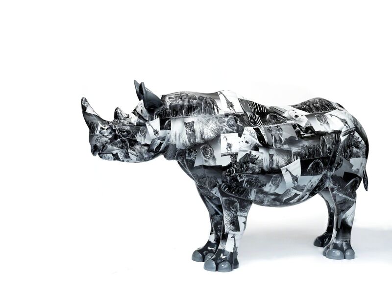 David Yarrow, ‘The Untouchables’, 2018, Sculpture, Rhino: fibreglass rhino (fire retardant) with internal armature Finish: Paint and hand applied bespoke designed vinyl images, Tusk Benefit Auction