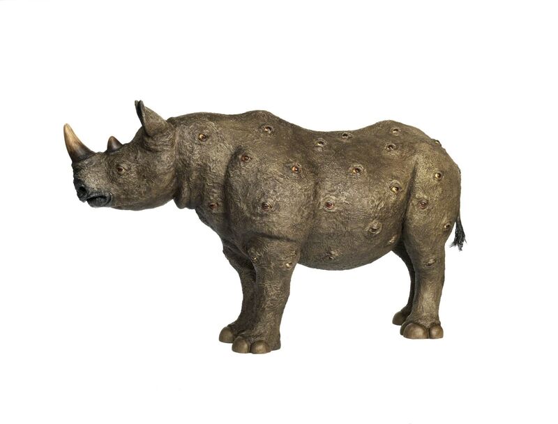 Nancy Fouts, ‘Watch Out’, 2018, Sculpture, Rhino: fibreglass rhino (fire retardant) with internal armature Finish: Toupret Murex covering with texture applied. Eye’s cast in clear embedding resin. Painted in oil paint glaze., Tusk Benefit Auction