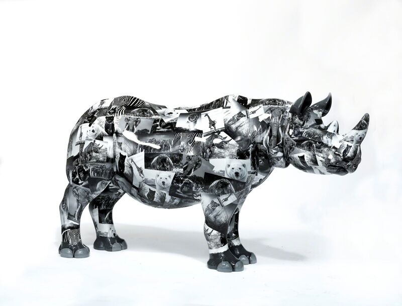 David Yarrow, ‘The Untouchables’, 2018, Sculpture, Rhino: fibreglass rhino (fire retardant) with internal armature Finish: Paint and hand applied bespoke designed vinyl images, Tusk Benefit Auction