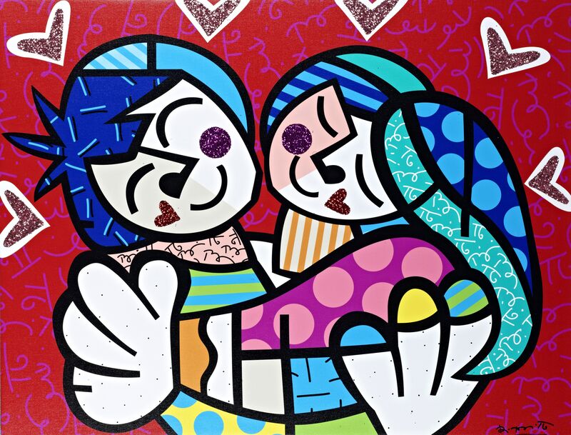 Romero Britto, ‘Love Me Tender | hand embellished’, 2019, Mixed Media, Hand-embellished boxed canvas with diamond dust, Castle Fine Art