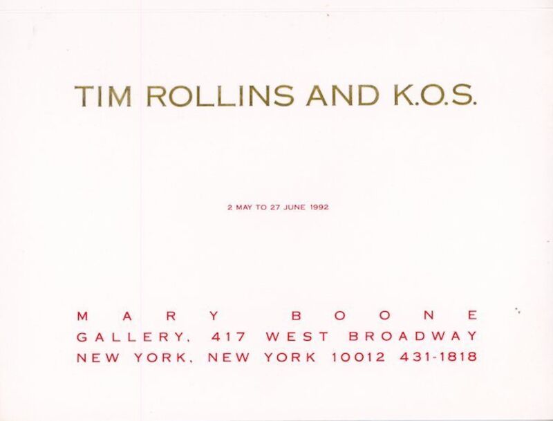 Tim Rollins and K.O.S., ‘Mary Boone Gallery, Tim Rollins and K.O.S., Folded Card’, 1992, Ephemera or Merchandise, Folded Card, James Fuentes