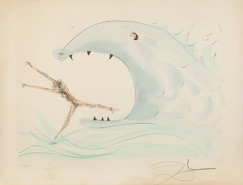 Salvador Dalí, ‘Jonah and the whale, from Our Historical Heritage’, 1975, Print, Engraving with pochoir in colors on Arches paper, Heritage Auctions