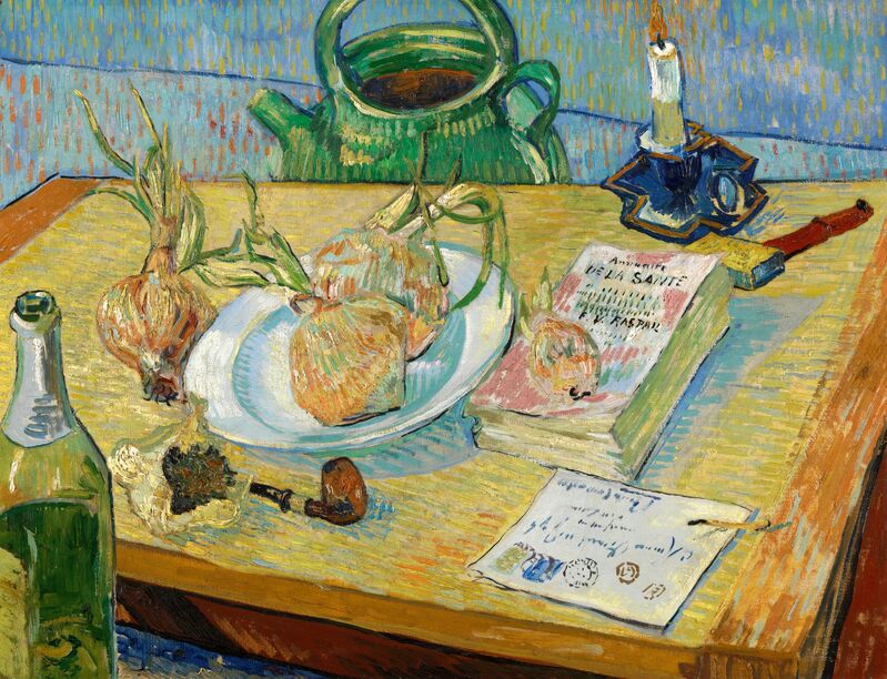 Vincent van Gogh, ‘Still life with a plate of onions’, early January 1889, Painting, Oil on canvas, Kröller-Müller Museum