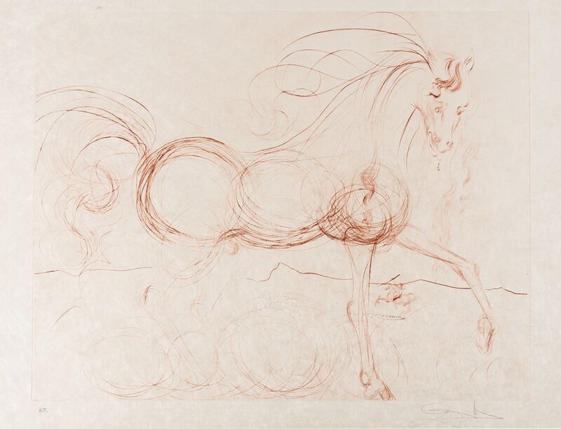 Salvador Dalí, ‘L'Etalon Blanc (Hommage au cheval) (Field 74-9; M & L 639b)’, 1973-1974, Print, The scarce etching printed in sepia, Forum Auctions