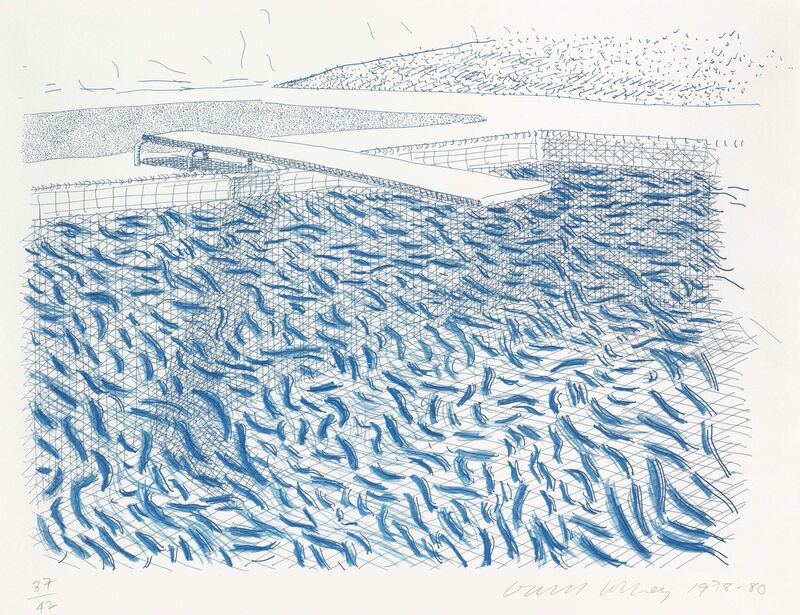 David Hockney, ‘Lithographic Water made of lines and crayon’, 1980, Print, Lithograph in blues on TGL handmade paper, Christie's