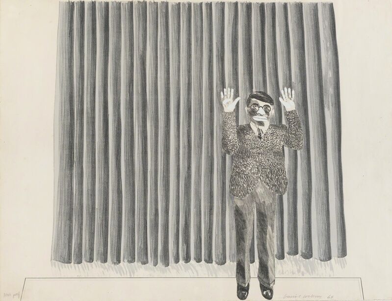 David Hockney, ‘Figure By Curtain’, 1964, Print, Lithograph - signed & numbered AP, Frestonian Gallery