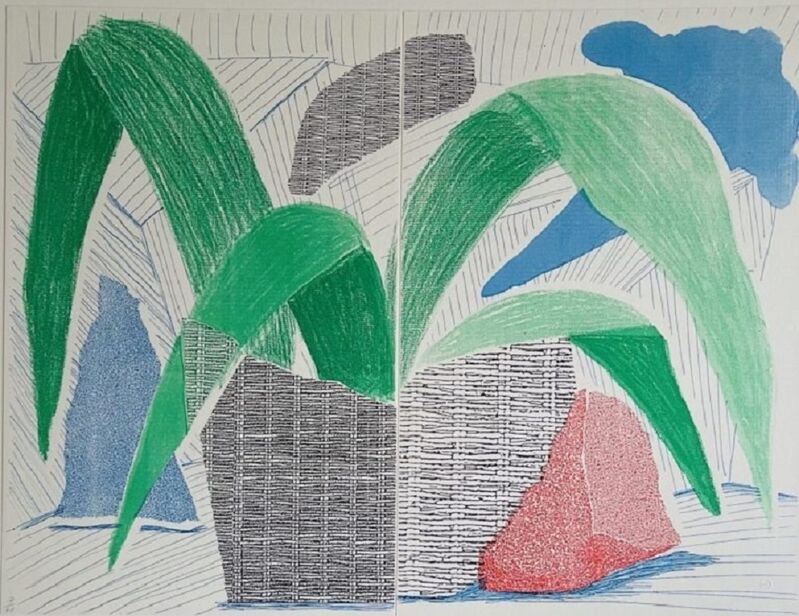 David Hockney, ‘Green Grey & Blue Plant, July 1986 (signed)’, 1986, Print, Homemade Print (Diptych) on Arches laid text paper, Dominic Guerrini