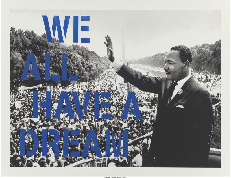Mr. Brainwash, ‘We all have a dream (Blue)’, 2015, Print, Screenprint in colors, hand finished with a stencil and spray paint by the artist, Heritage Auctions