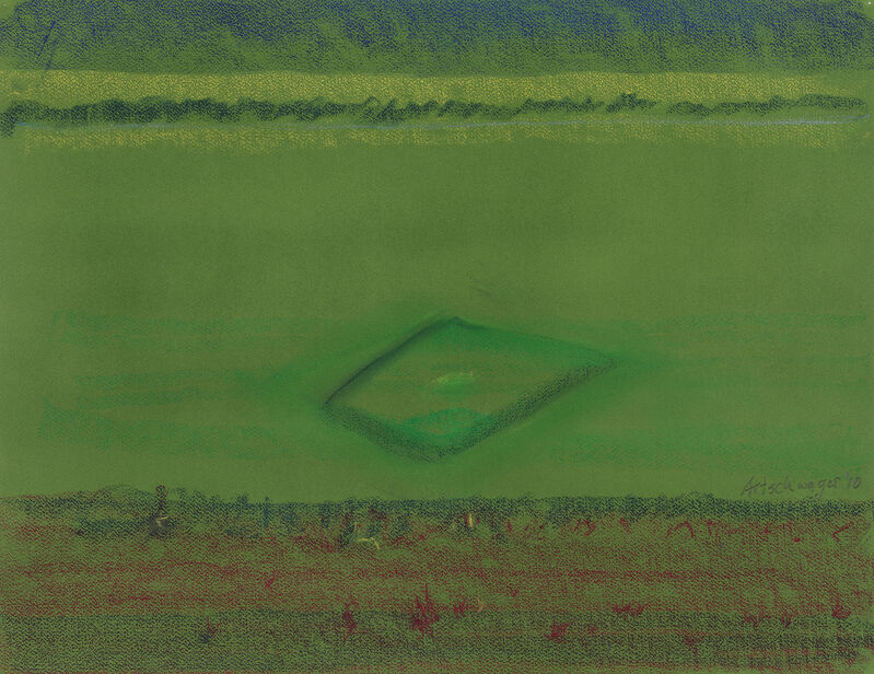 Richard Artschwager, ‘Baseball Diamond on Green Paper’, 2010, Drawing, Collage or other Work on Paper, Pastel on paper, David Nolan Gallery