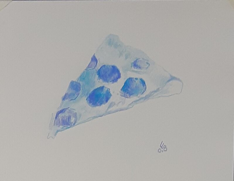 Oscar Figueroa, ‘Blue Pizza’, 2018, Drawing, Collage or other Work on Paper, Pencil crayon on paper, Robert Kananaj Gallery