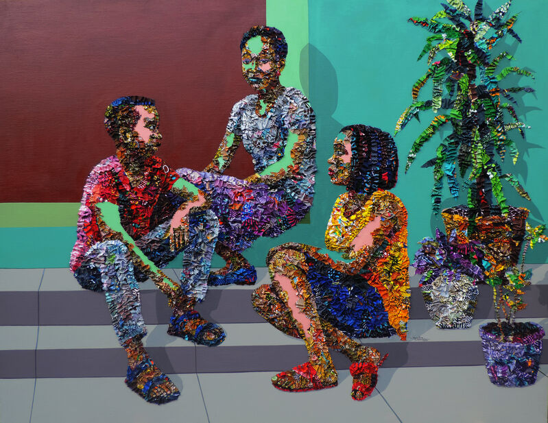 Marcellina Akpojotor, ‘Like Other Days’, 2019, Mixed Media, Fabric, Acrylic on Canvas, Rele