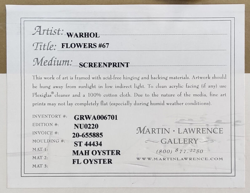 Andy Warhol, ‘FLOWERS FS II.67’, 1970, Print, SCREENPRINT IN COLORS, Gallery Art