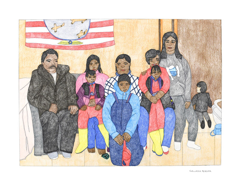 Kudluajuk Ashoona, ‘Kiugak and Family’, 2019, Drawing, Collage or other Work on Paper, Coloured Pencil, Ink on Paper, Madrona Gallery