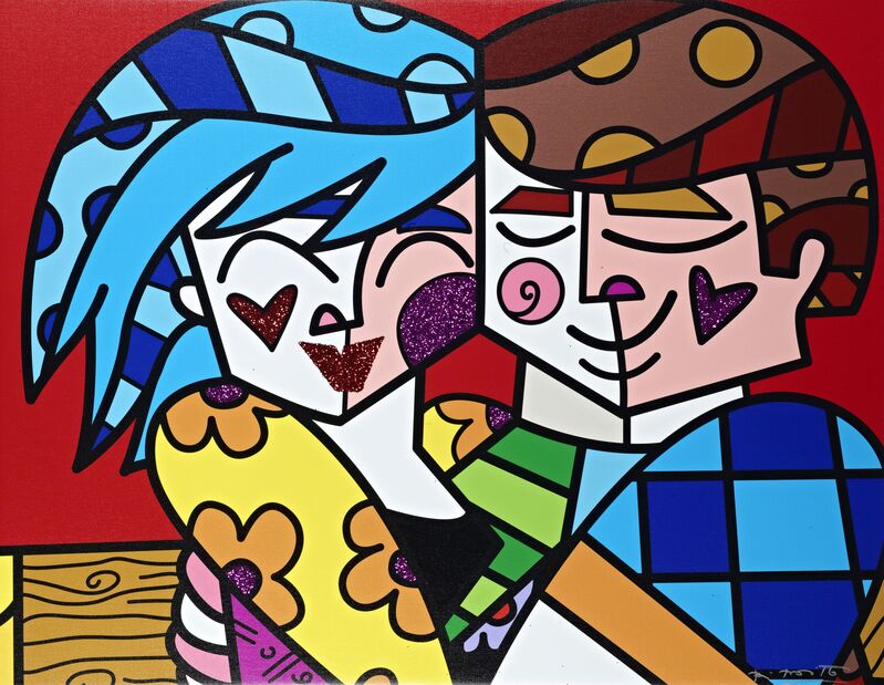 Romero Britto, ‘So Happy In Love | hand embellished’, 2019, Print, Hand-embellished boxed canvas with diamond dust, Castle Fine Art