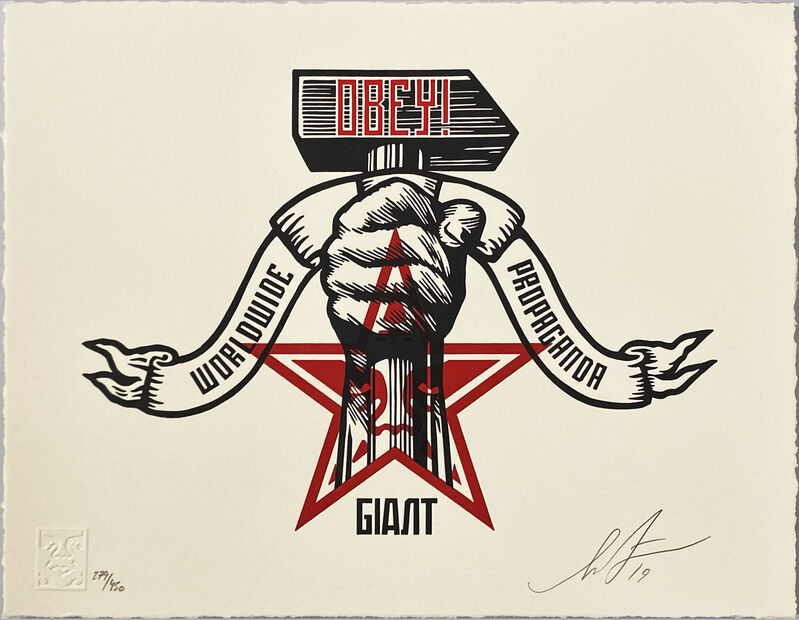 Shepard Fairey, ‘'Hammer and Fist Letterpress'’, 2019, Print, Full-color screen print on 100% cotton, cream fine art paper with hand-deckled edges., Signari Gallery
