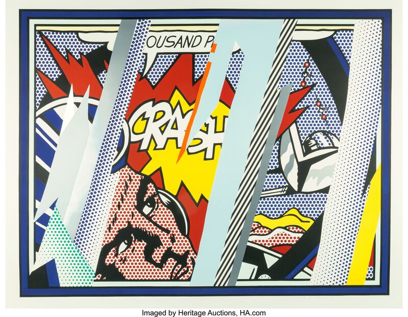 Roy Lichtenstein, ‘Reflections on Crash, from Reflection Series’, 1990, Print, Lithograph, screenprint, relief and metalized PVC collage with embossing in colors on wove, with full margins, Heritage Auctions