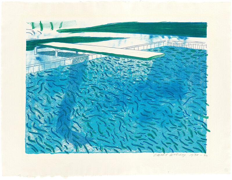 David Hockney, ‘Lithograph of Water Made of Thick and Thin Lines, a Green Wash, a Light Blue Wash, and a Dark Blue Wash’, 1978-1980, Print, Lithograph in colors, on TGL handmade paper, Upsilon Gallery