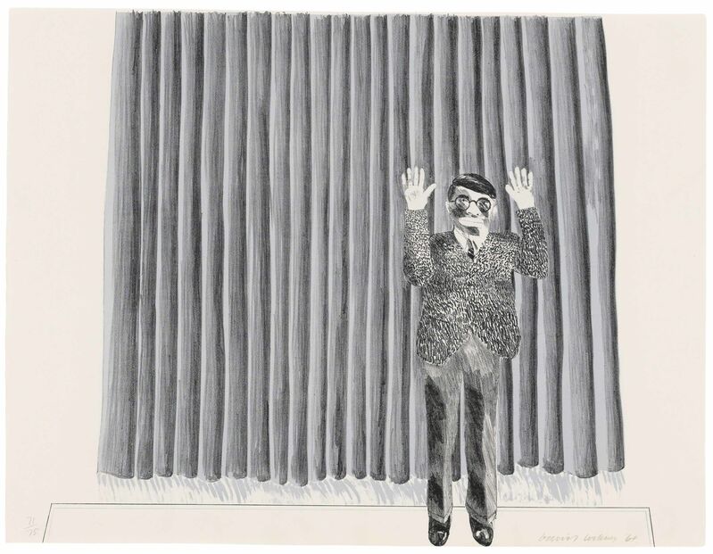 David Hockney, ‘Figure by a Curtain’, 1964, Print, Lithograph printed in black and grey with screenprint in white on BFK Rives wove paper, Christie's