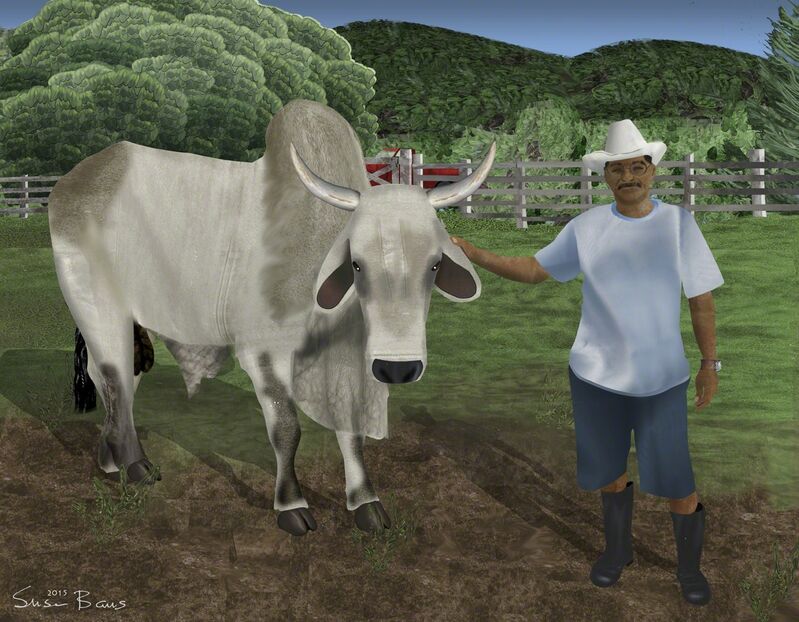 Susan Baus, ‘Juan Tabin and His Bull’, 2015, Print, Digital collage from scanned objects, Fountain House Gallery
