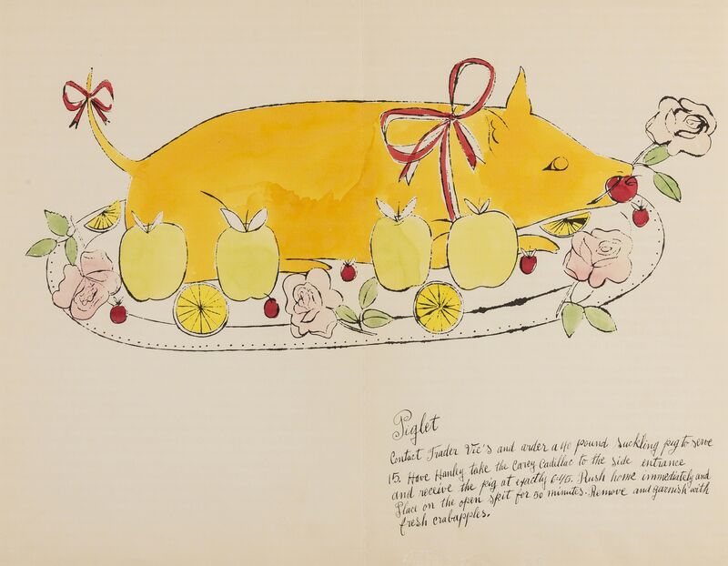 Andy Warhol, ‘Piglet (from Wild Raspberries) (see Feldman & Schellmann IV.134.A)’, 1959, Print, Offset lithograph extensively heightened with watercolour, on laid paper, Forum Auctions