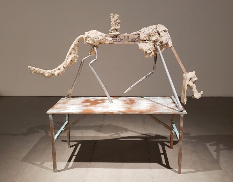 Samuel A Jernigan, ‘marked by osmosis and projection’, 2019, Sculpture, Unfired clay, steel, MDF, wood, aluminum, drywall mesh, hardware, paint, oxidation, Open Mind Art Space