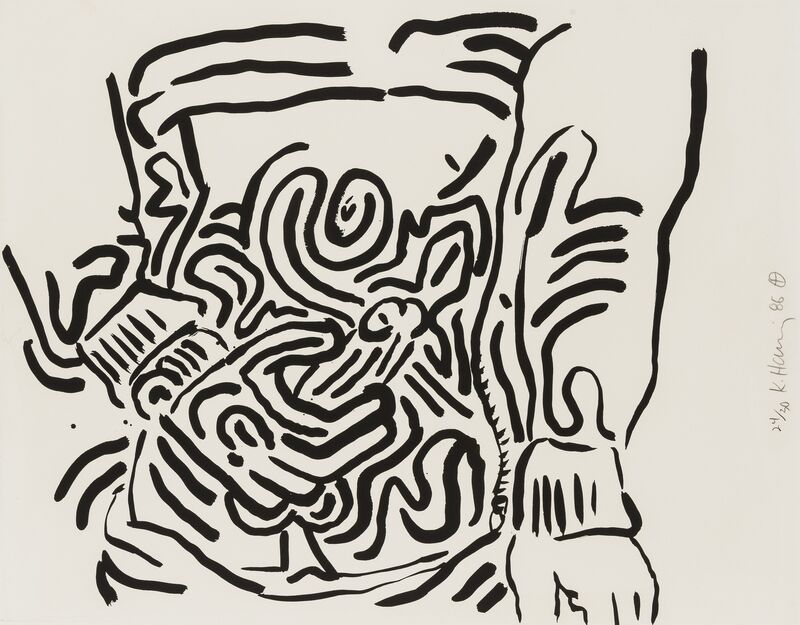 Keith Haring, ‘One Plate, from Bad Boys (Littmann p.58)’, 1986, Print, Screenprint, Forum Auctions