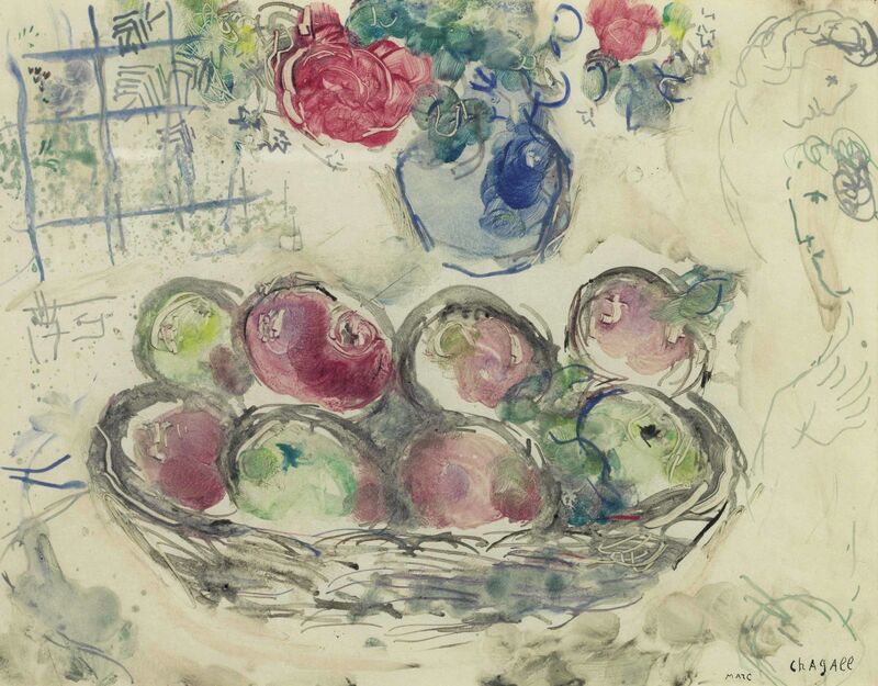 Marc Chagall, ‘La Corbeille de pommes’, 1963, Print, Monotype in colors, on pale blue Japon paper, Christie's