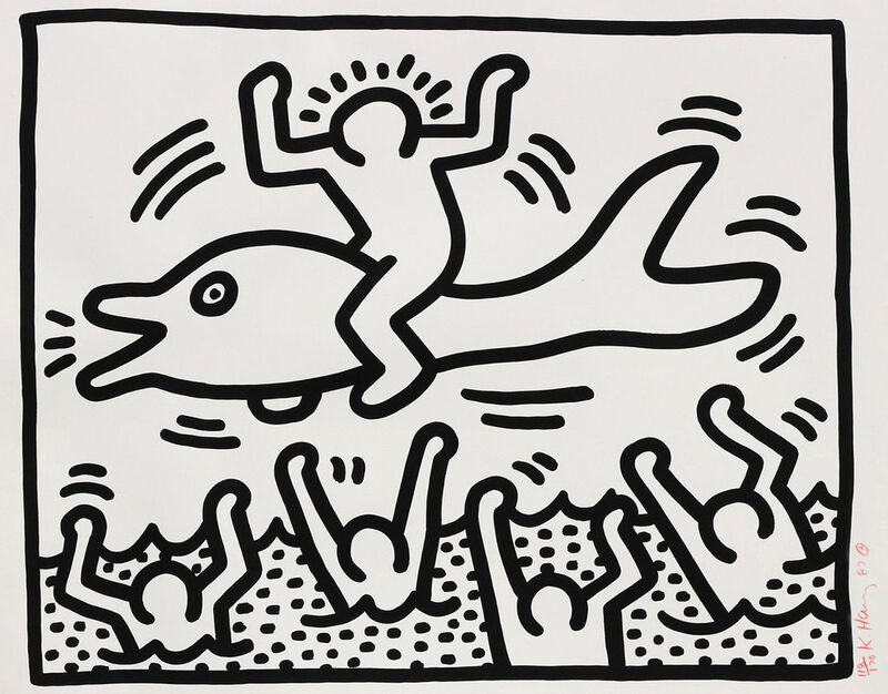 Keith Haring, ‘Man On Dolphin’, Print, Lithograph, Oliver Clatworthy Gallery Auction