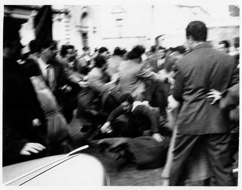 Tazio Secchiaroli, ‘Clash between Unita's workers and young fascists’, 1953, Photography, 80s print, gelatin silver bromide, Bertolami Fine Arts